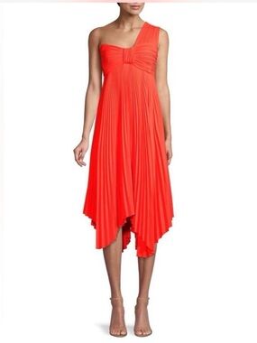 NWT A.L.C Pleated Midi Dress Plisse One Shoulder Neon Size 4 Empire Waist